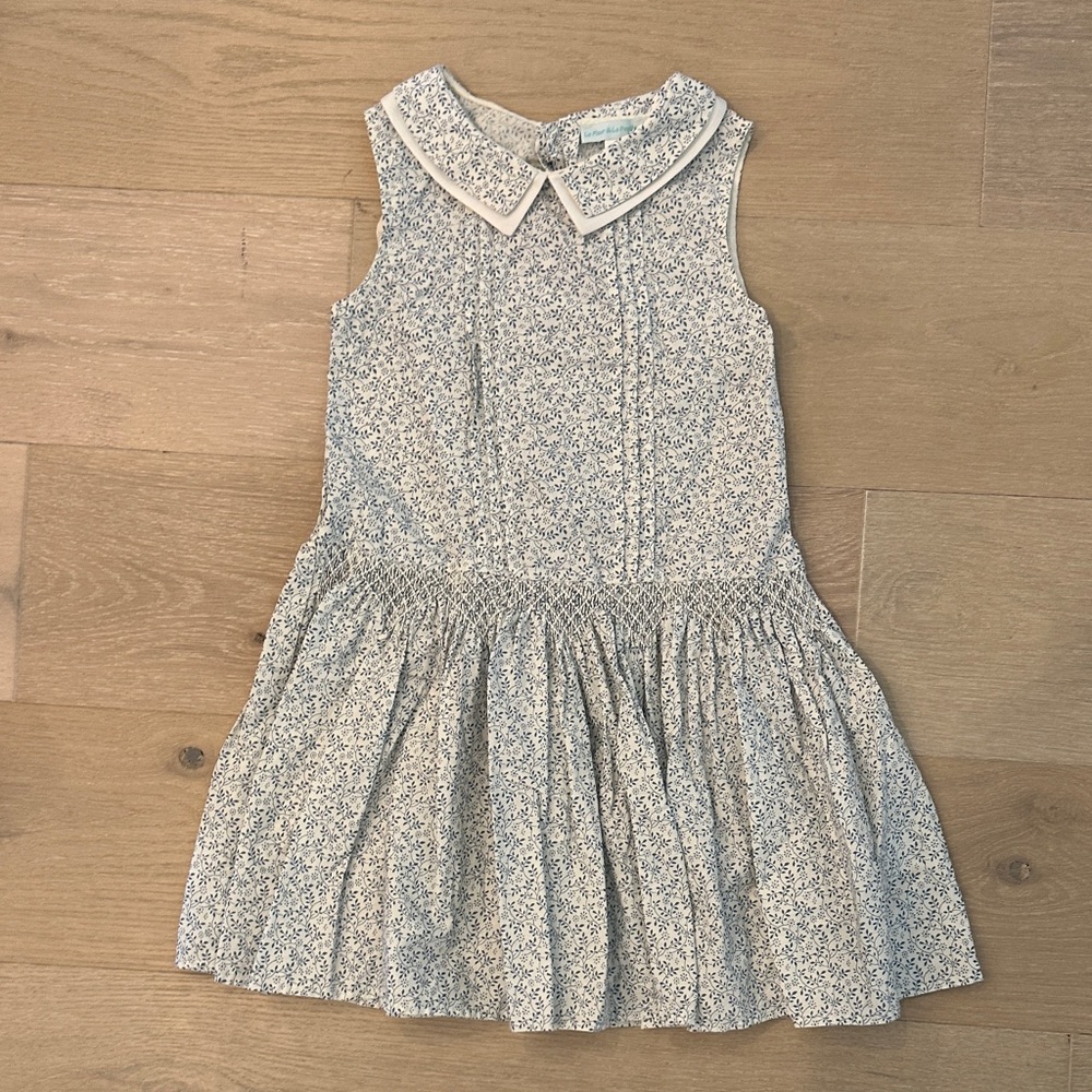 Floral Sleeveless Kids Dress - Blue and Cream